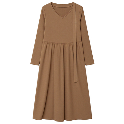 DM100大码春季德绒飘带连衣裙