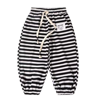 儿童秋冬款条纹卫裤女宝宽松休闲裤新款男童时髦裤韩版女童条纹裤