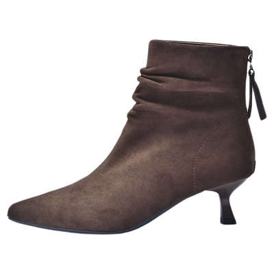 KDS经典鲨女鞋2025冬季专柜新款优雅尖头高细跟褶皱堆堆靴瘦瘦靴