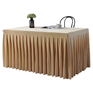 定制加厚会议金丝绒桌布桌裙办公签到台绒布抽奖冷餐会议室桌套罩