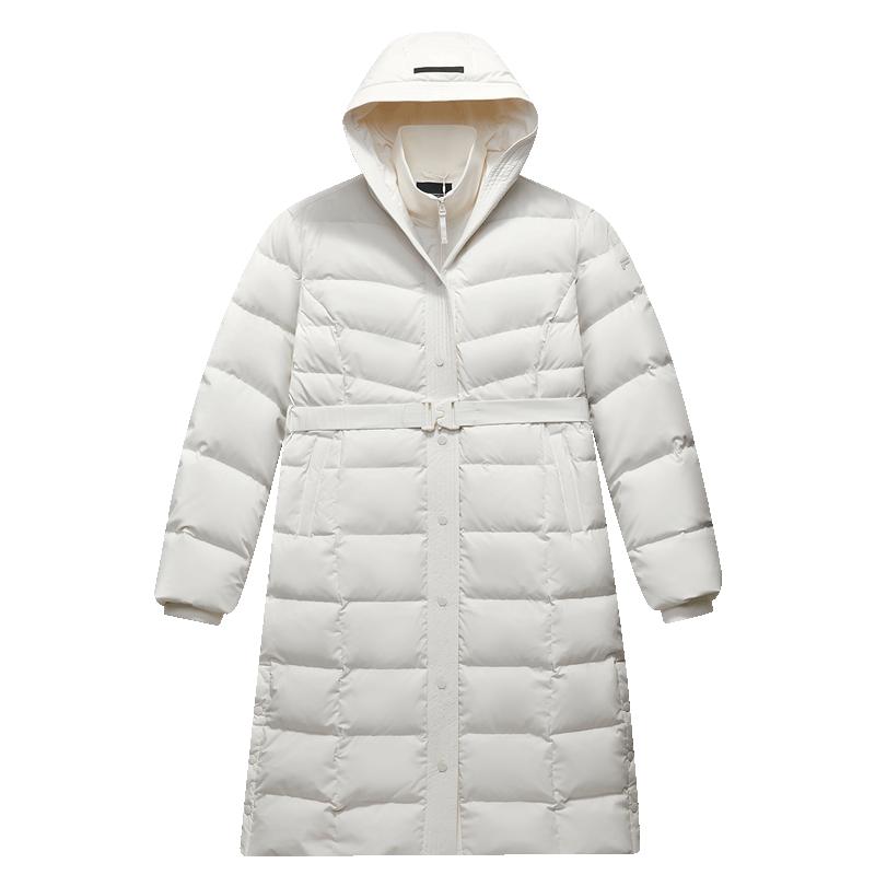 FILA FUSION斐乐潮牌长款羽绒服女2025冬季新款休闲保暖连帽外套