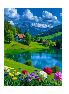 乡村田园山水自粘画风景贴纸