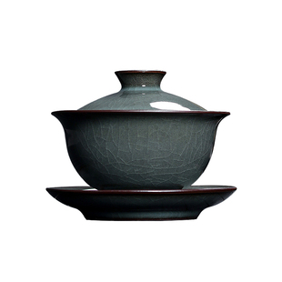 青瓷三才盖碗茶杯大号龙泉铁胎冰裂手工陶瓷泡茶功夫茶具单个家用