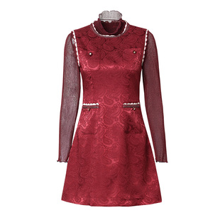 海青蓝 红色套装连衣裙女2025新款冬针织上衣女装蕾丝无袖裙子