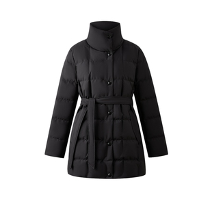 【90%鹅绒】PRICH时尚立领面包格纹收腰保暖羽绒服冬季新款女