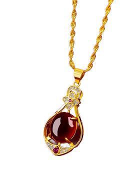 沙金项链女款金色宝石吊坠女久不掉色送妈妈礼物镀金首饰红宝石