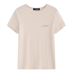 Ed Hardy埃德哈迪夏季流行新款杏仁色樱花粉紧身针织女士短袖T恤