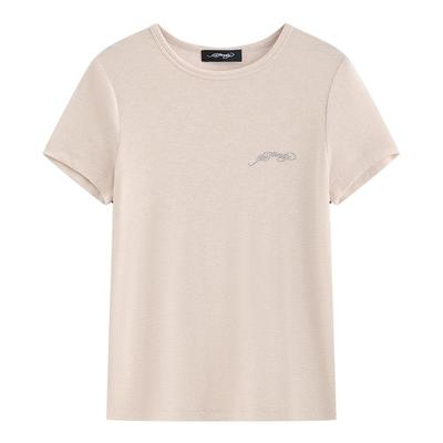 Ed Hardy埃德哈迪2025夏季新款杏仁色樱花粉紧身针织女士短袖T恤