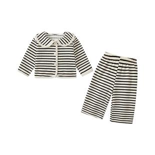女童套装春装2025新款婴儿洋气时髦两件套宝宝条纹外套裤子春秋潮