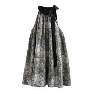 西町村屋法式蝴蝶结飘带连衣裙女夏季新款气质短款裙子XAAB10187