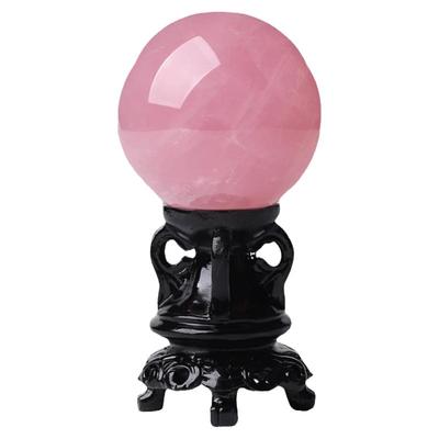天然水晶球粉招桃花姻缘摆件