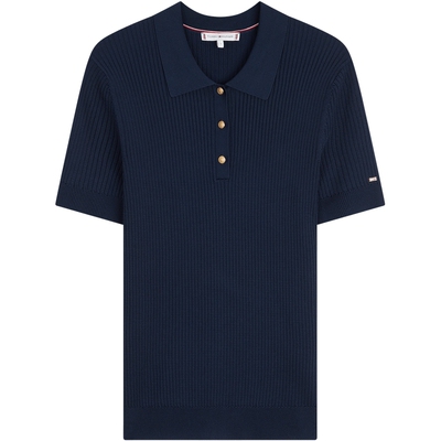 Tommy女装金属扣POLO短袖针织衫