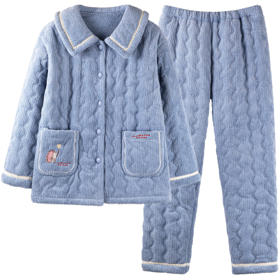 睡衣女冬季珊瑚绒三层加厚夹棉袄