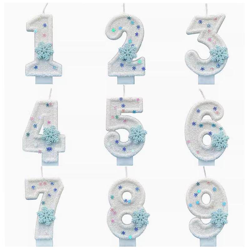 创意雪花数字蜡烛冰雪公主主题儿童周岁生日派对蛋糕布置装饰用品