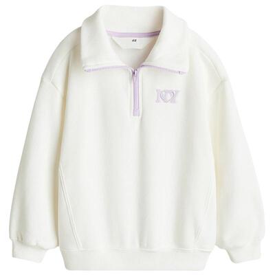 HM童装儿童女童卫衣冬季可爱条纹上部配拉链卫衣1286282