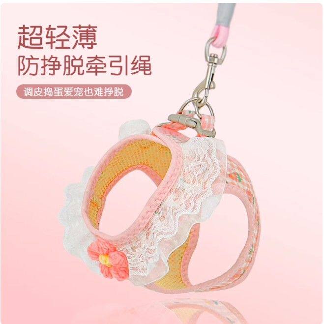 猫咪牵引绳防挣脱外出专用可爱背心式溜猫胸背带可调节宠物遛猫绳