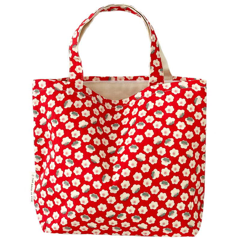 小碎花拉链手拎包女棉布大容量