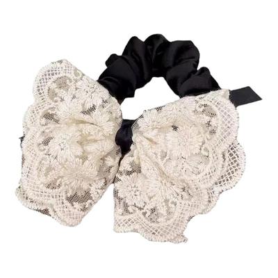 蕾丝双重蝴蝶结发圈黑色大肠发圈
