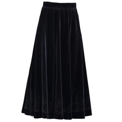 馨暖绒秋冬款镶钻大摆半身裙子