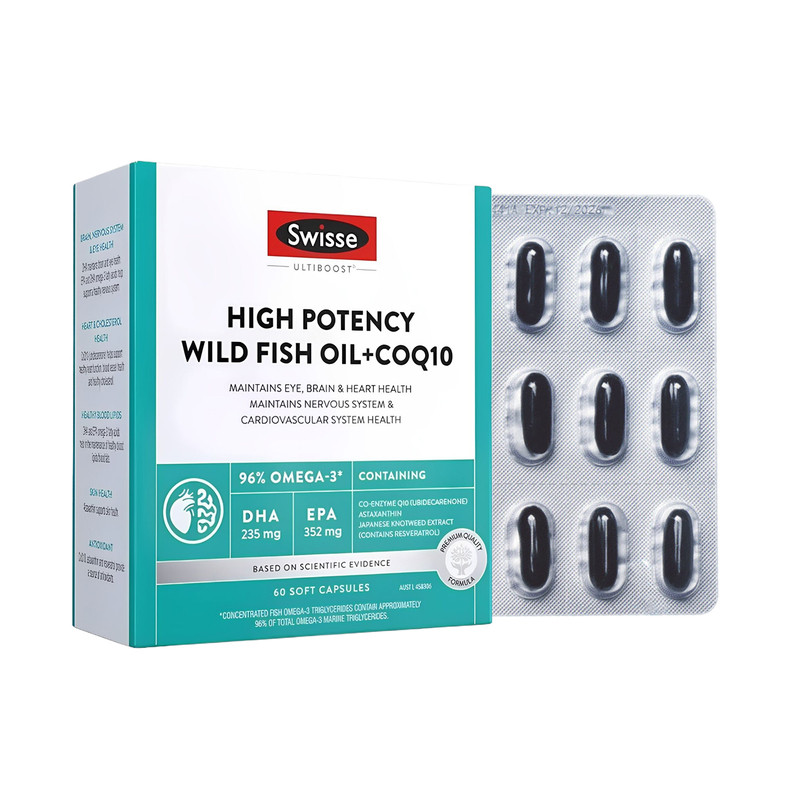 澳洲Swisse斯维诗黑绷带深海鱼油omega3软胶囊96%高浓度+辅酶q10