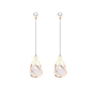 古装汉服超仙耳环猫眼石古风耳钉长款中国风配饰耳饰无耳洞耳夹