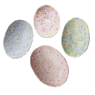 现货日本进口美浓烧手绘染彩樱花餐具盘子碗四足大钵水果沙拉碗