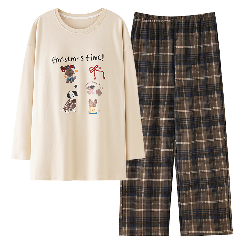 带胸垫睡衣女100%纯棉春秋季睡衣/家居服套装