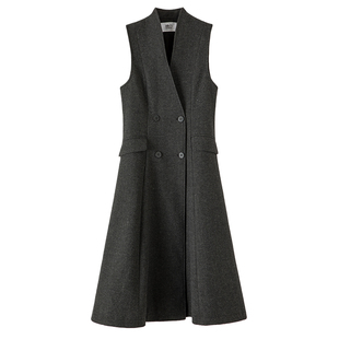 晚白2025年秋冬新款气质轻熟风V领羊毛裙优雅知性修身无袖连衣裙