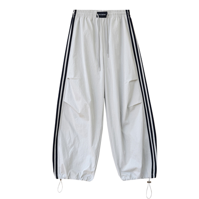 春夏速干工装休闲裤女2026年新款侧边三条杠褶皱可收口两穿运动裤