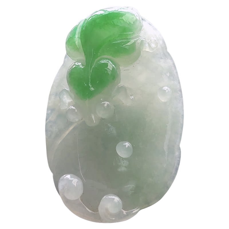 缅甸天然翡翠A货阳绿荷叶鱼吊坠
