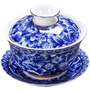 高档手工描金青花茶壶宫庭风陶瓷泡茶器中式简约茶碗三才盖碗家用