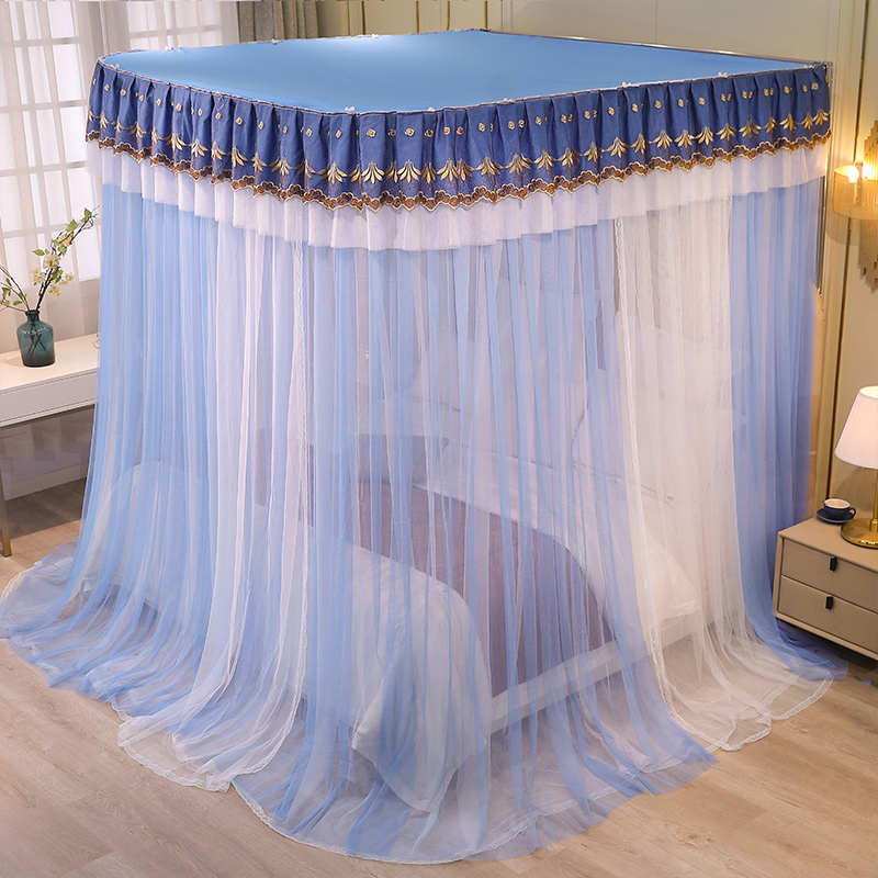 导轨蚊帐家用新款加密双层莎加厚轨道豪华卧室公主风落地滑轨支架