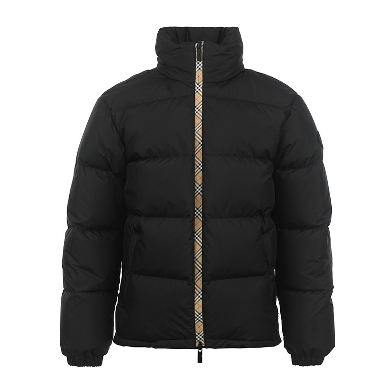 【自营】BURBERRY/博柏利男士格纹饰边收纳式兜帽立领拉链羽绒服