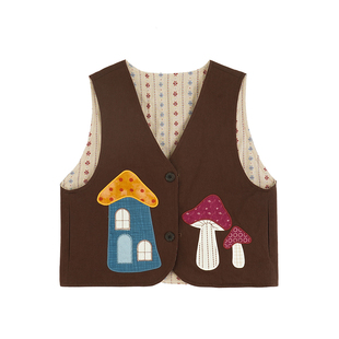 砚台家女童装马甲外穿2026春季新款儿童洋气森系田园无袖坎肩外套