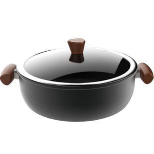 美珑美利 黑晶多功能锅28cm 家用铁锅双耳汤锅电磁炉火锅燃气通用