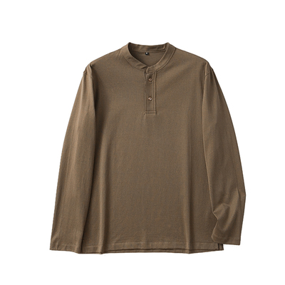 时尚长袖亨利领T恤柔软亲肤男士