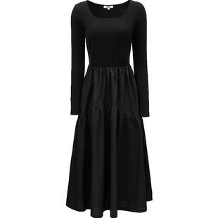 ONLY秋季通勤优雅方领长袖针织拼接长裙连衣裙女|124307071