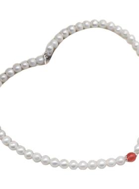 强光淡水近圆天然珍珠项链轻奢绿玉髓玛瑙珍珠手链母亲节生日礼物