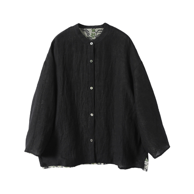 淘么淘 有风骨的优雅感 纯亚麻两面穿印花拼接圆领宽松外套女春