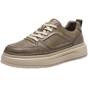 百丽男士复古休闲工装板鞋男2026春秋季新款厚底增高鞋子8YN01AM6