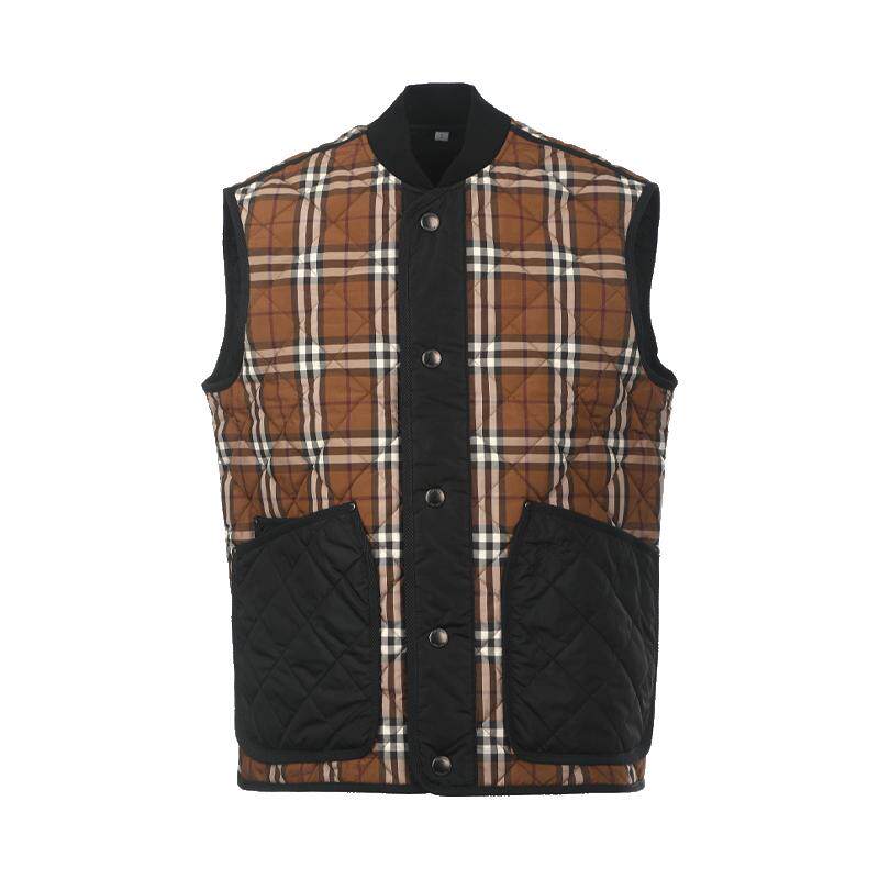 【自营】BURBERRY/博柏利男士格纹拼色绗缝棉服秋冬背心马甲外套