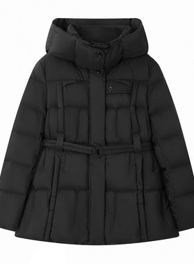 2026冬新款女装白鸭绒羽绒服女中长款收腰连帽小个子保暖加厚外套
