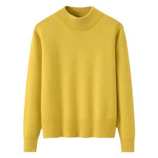 阿绒源100山羊绒短款女套衫内蒙古发货半高领黄色针织双股毛衣厚