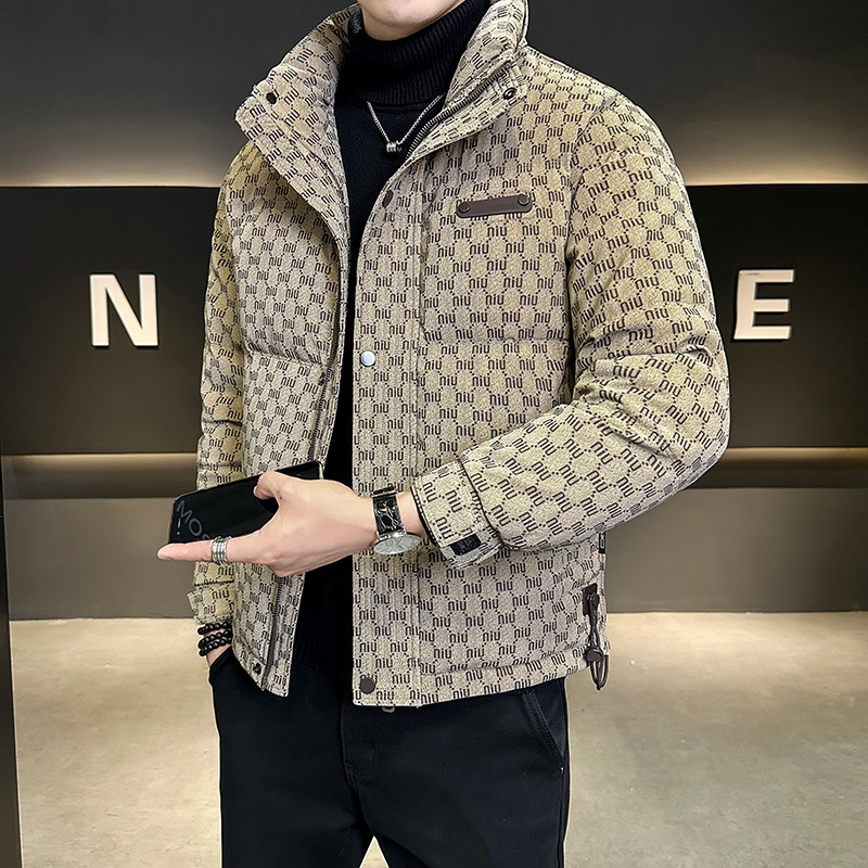 羽绒服男冬季2024新款高端潮牌修身短款印花防寒内胆外套男士冬装