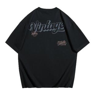 美式复古纯棉短袖t恤男夏季2026新款无手感印花上衣圆领半袖男款