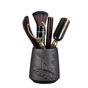 紫砂茶道浮雕六君子功夫茶具配件大全茶勺养壶笔茶夹收纳桶家用