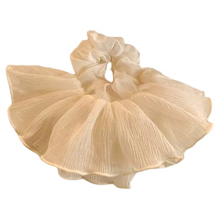 韩国温柔米白双层网纱裙摆巨好看大肠发圈显发量多褶皱边夏天头饰