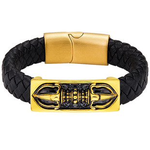 足金金刚杵黄金手镯男款时尚炫酷复古黑金佛学男士手环平安送男友