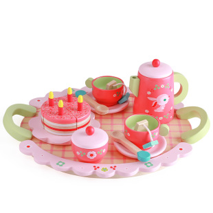 Djeco小狐狸派对儿童厨房过家家茶具套装下午茶玩具木质茶壶茶杯