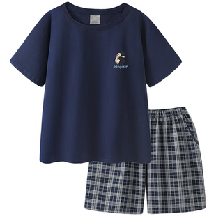 睡衣男款夏季大码凉感莫代尔棉短袖短裤套装新款企鹅男士家居服